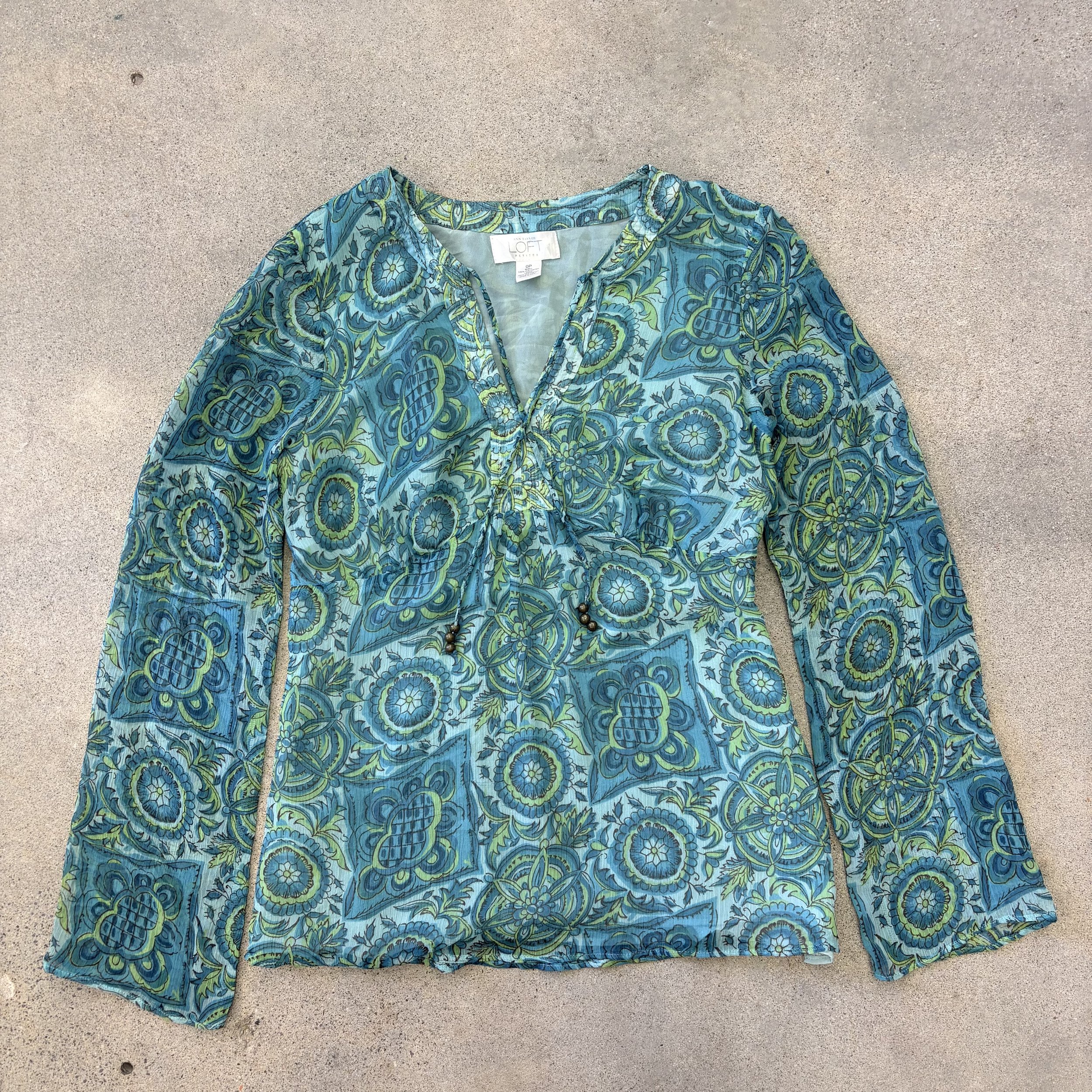 Loft Teal Bell Sleeve Blouse