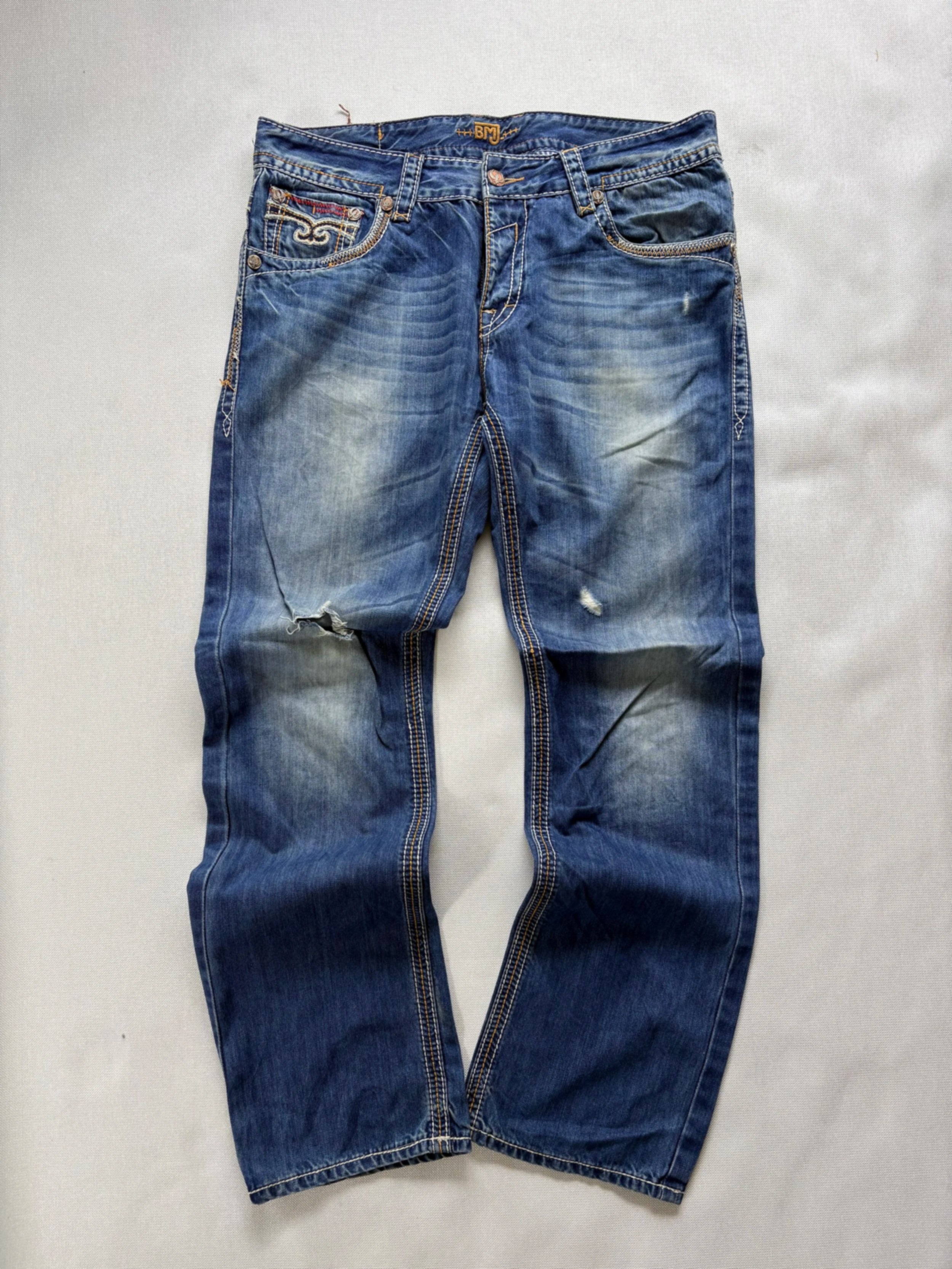 Y2K Big Mouth Contrast Stitch Straight Leg Jeans