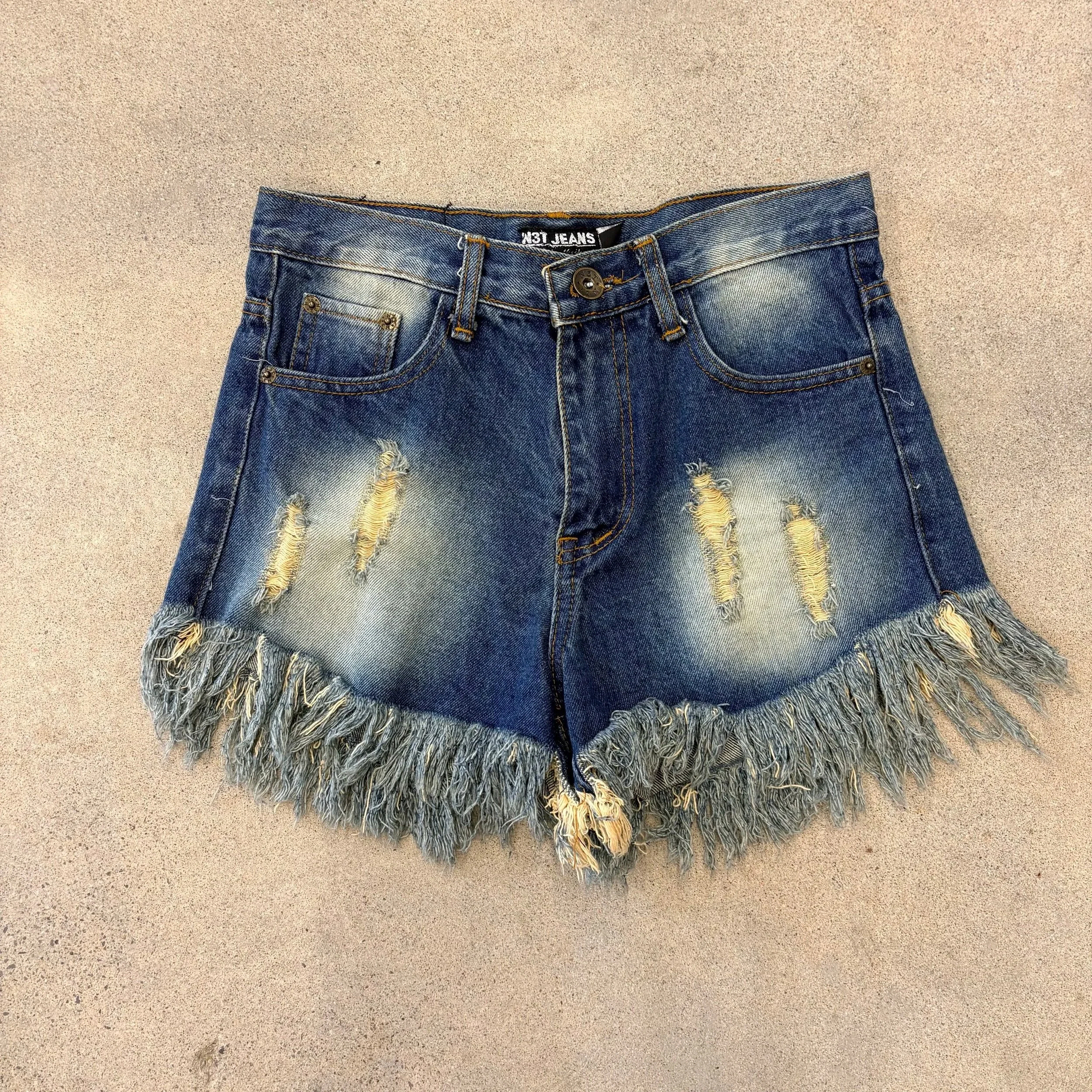 N31 Jeans Distressed Fringe Denim Shorts