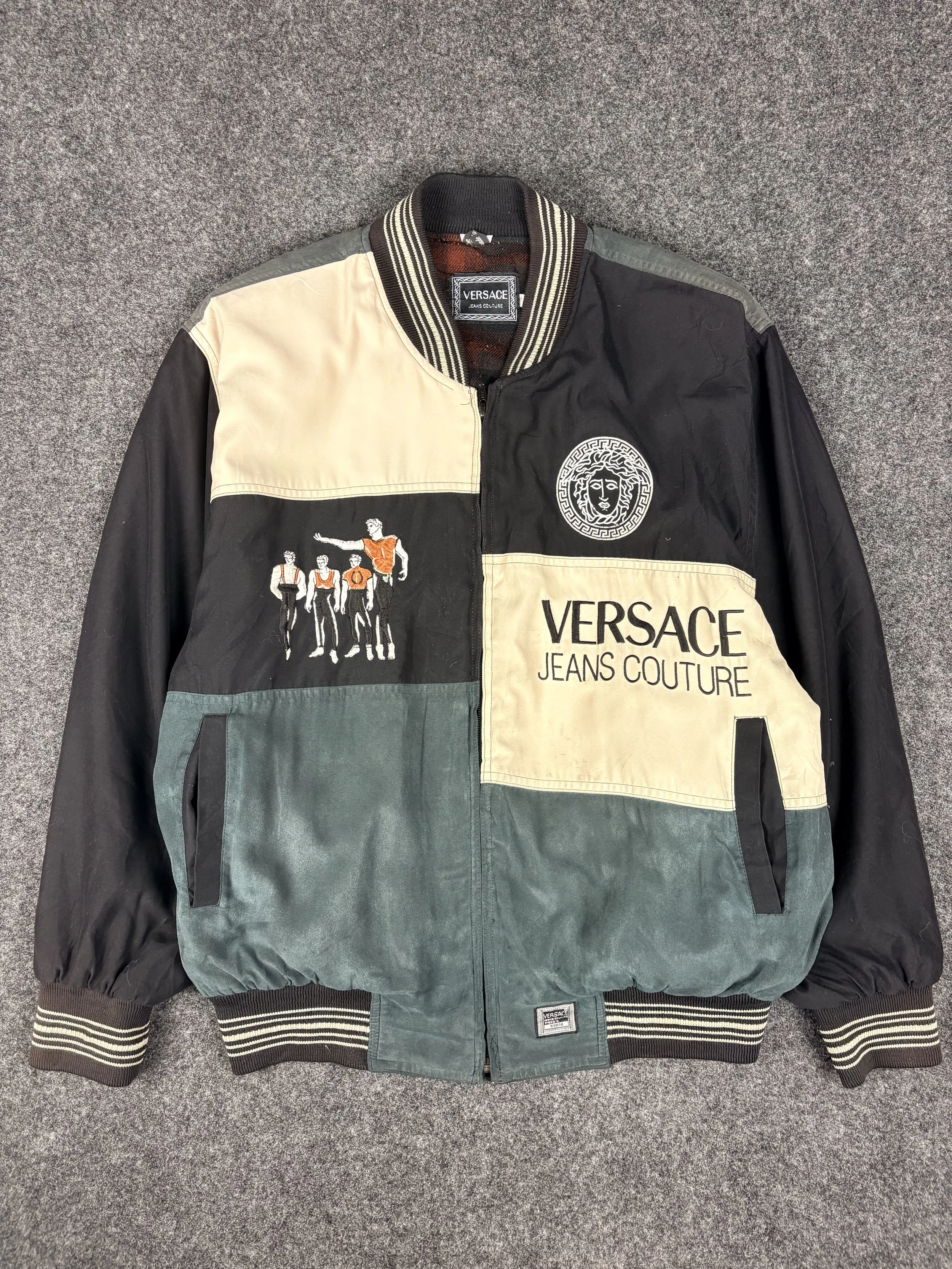 Vintage 90s Versace Jeans Couture Color-Block Medusa Bomber Jacket