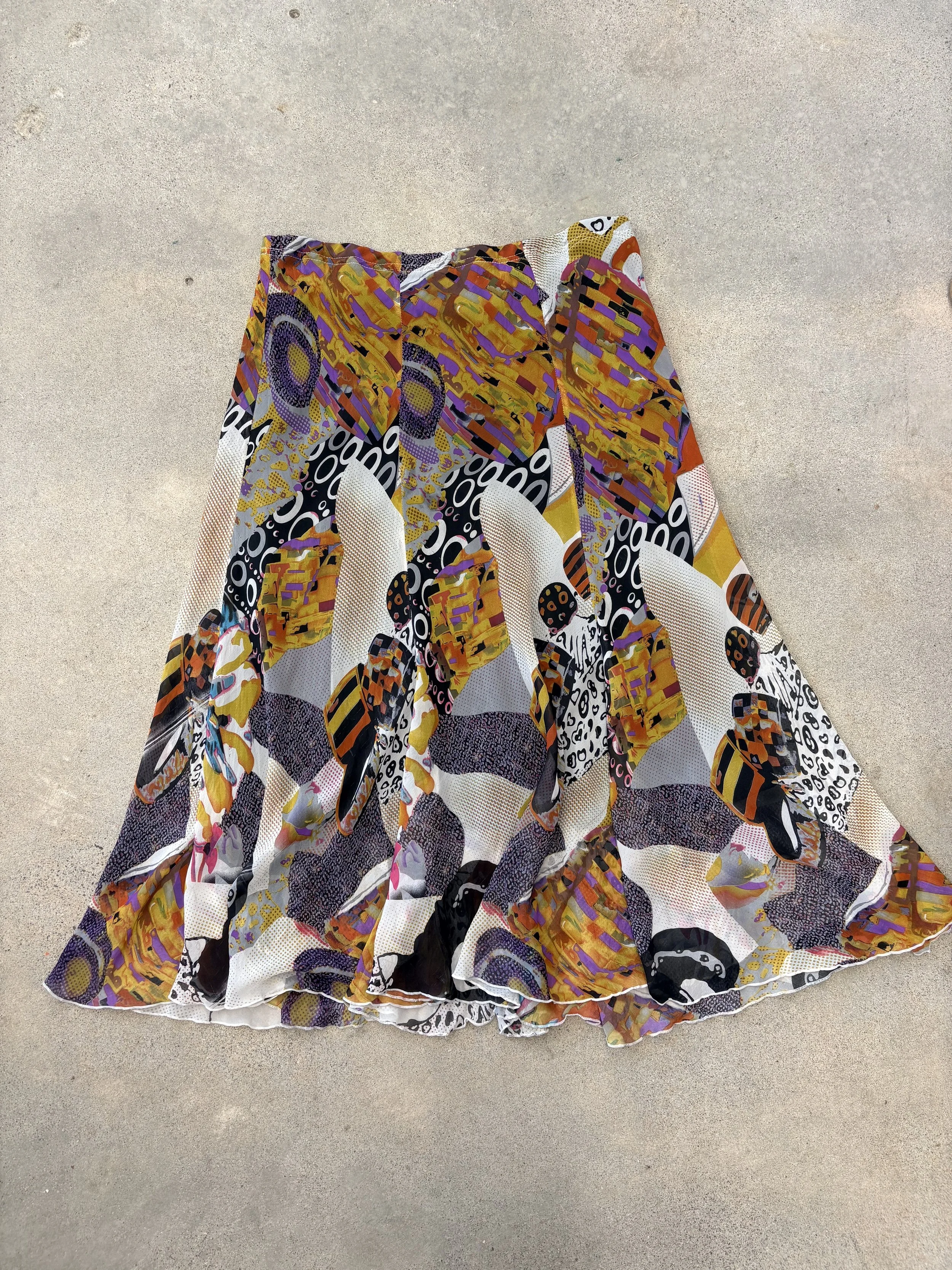 Graphic Collage Mesh Midi Skirt