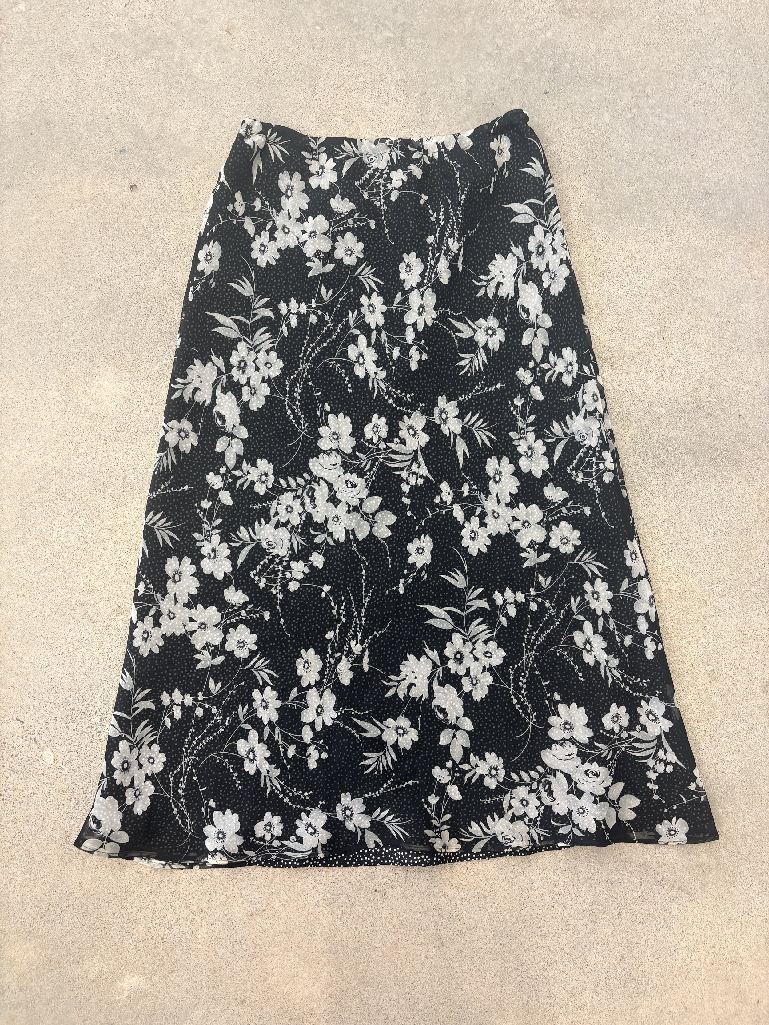 Floral & Polka Dot Layered Midi Skirt