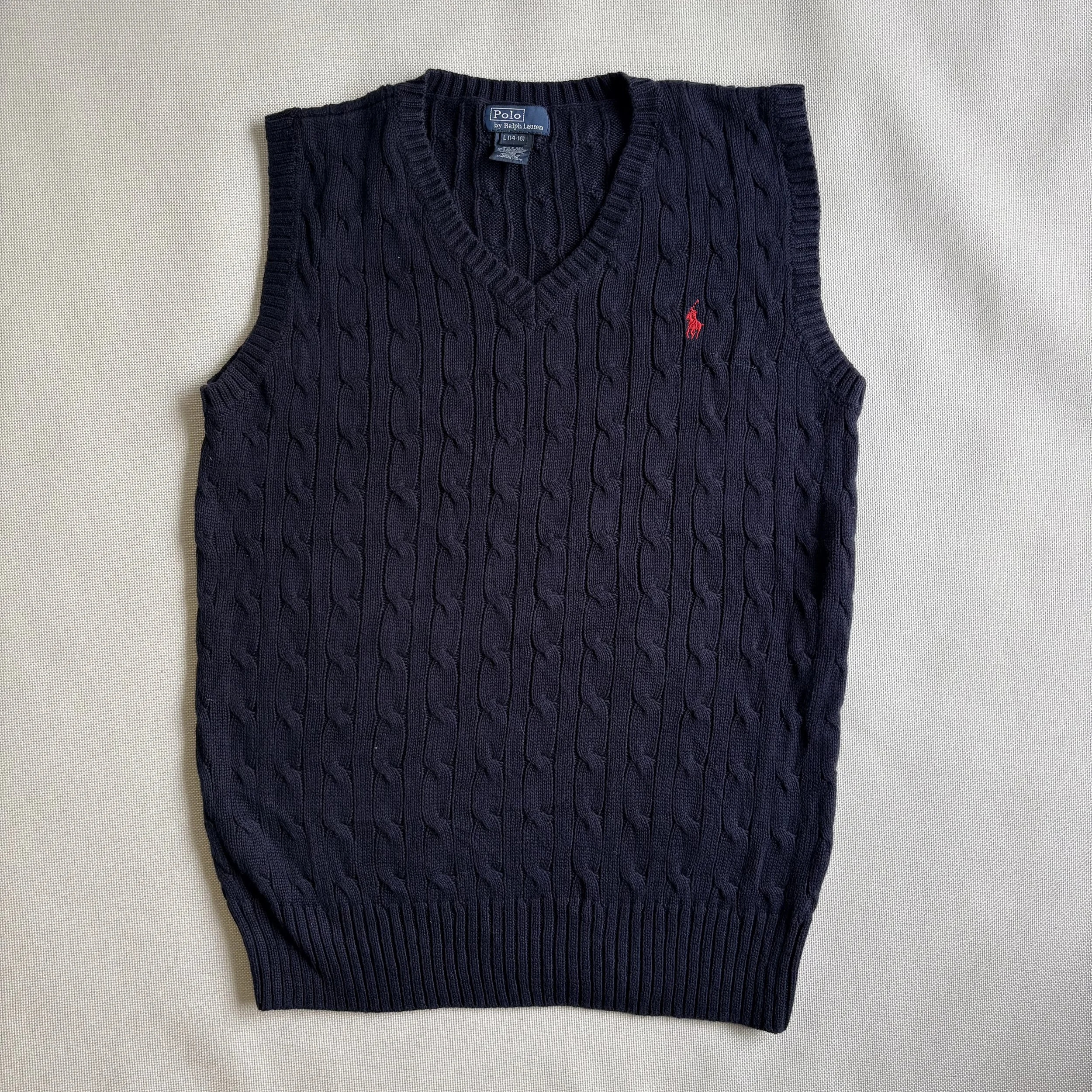 Vintage 90s Polo Ralph Lauren Cable-Knit Sweater Vest – Navy