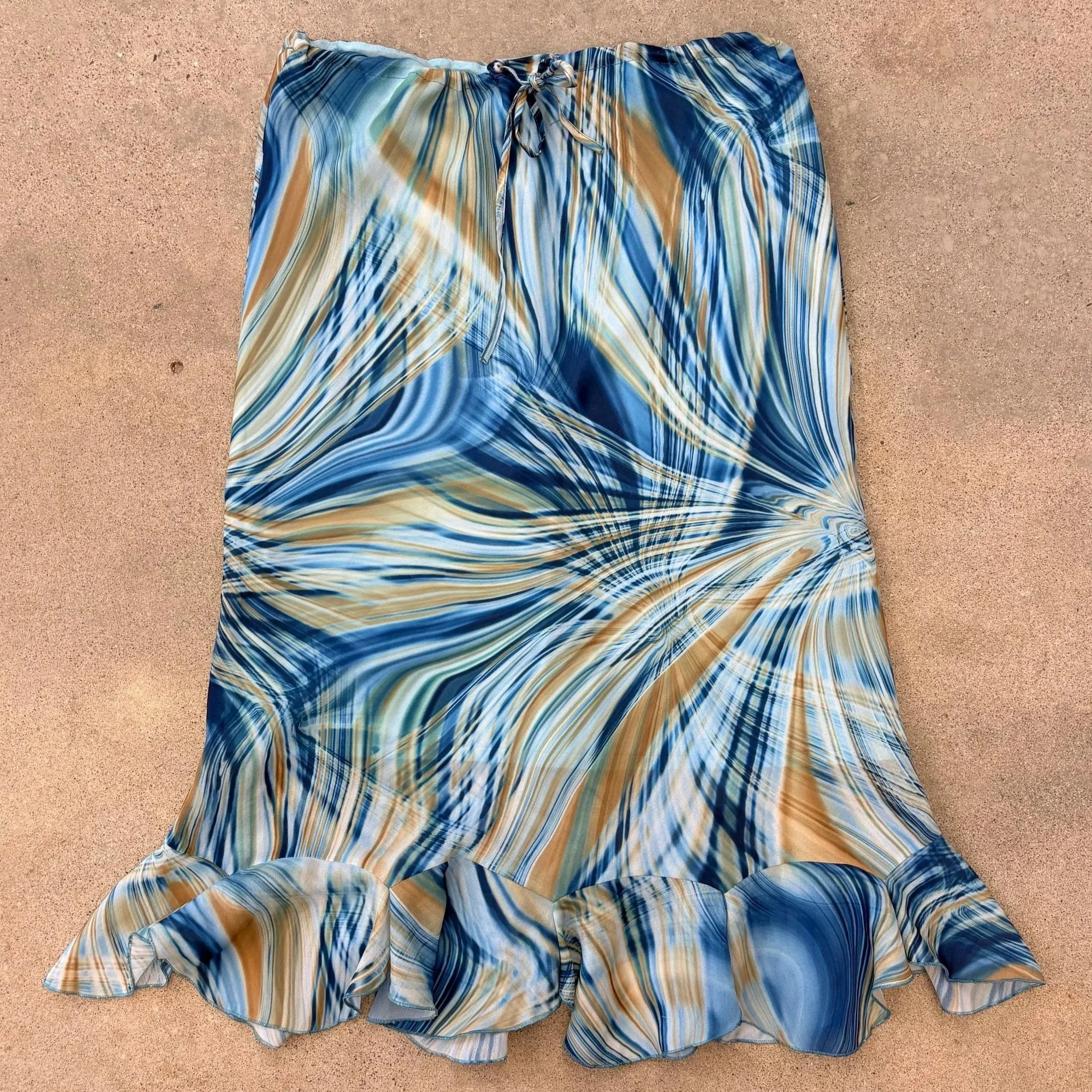 Teal & Gold Abstract Swirl Midi Skirt