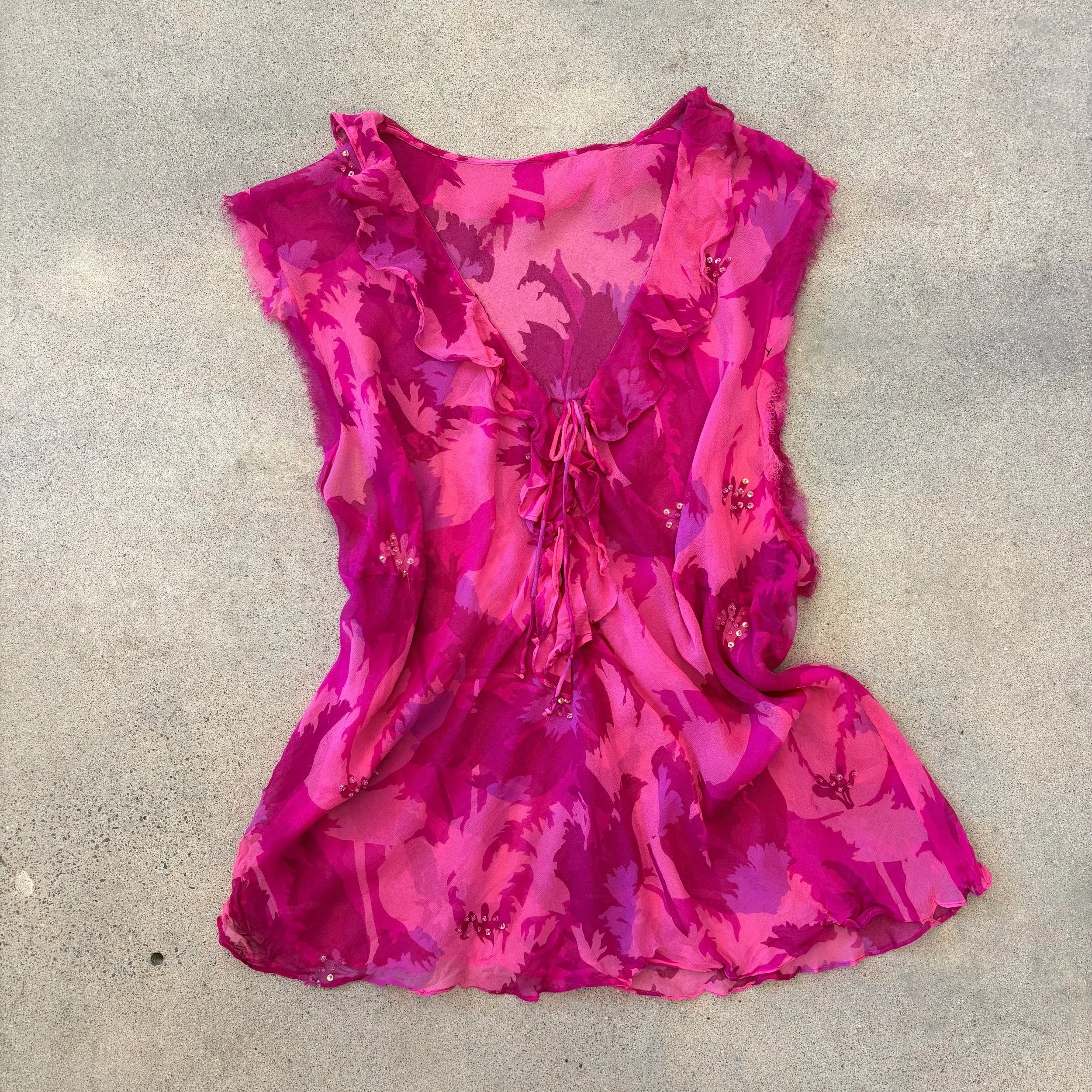 Y2K Pink Floral Sequin Blouse
