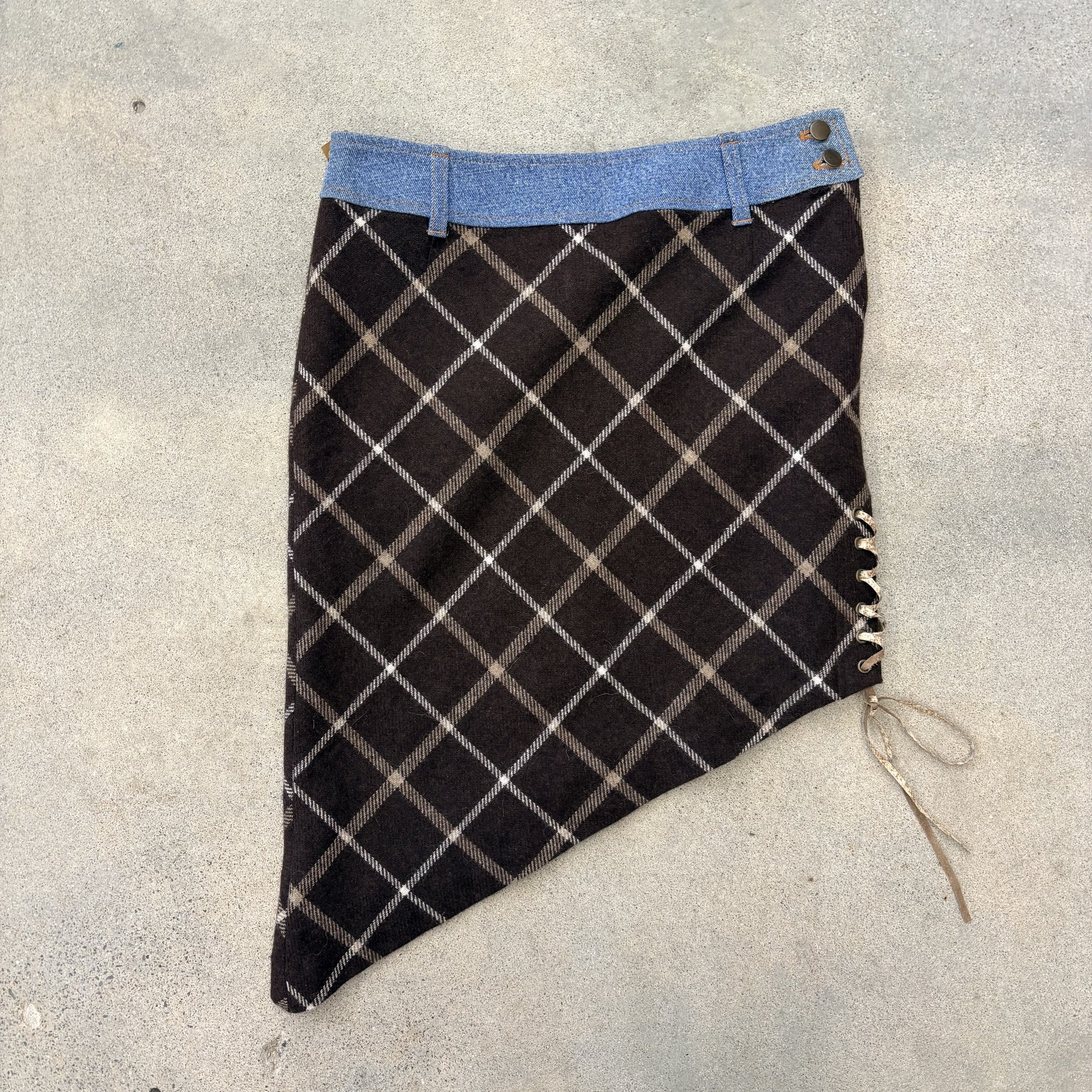 Plaid Asymmetrical Lace-Up Skirt