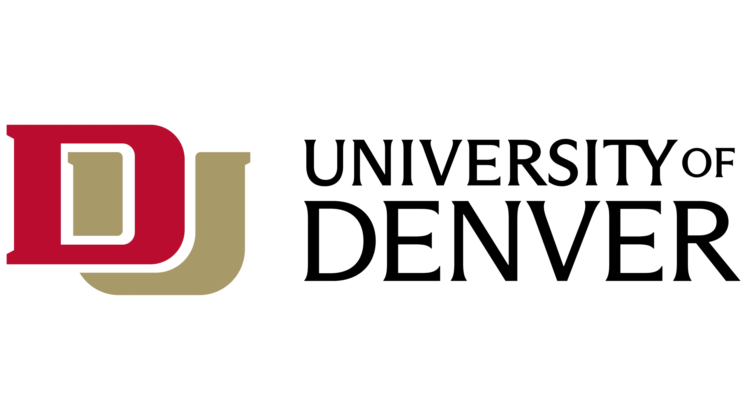 Logo of the University of Denver with a stylized  in red and beige, and the text 'University of Denver' in black.