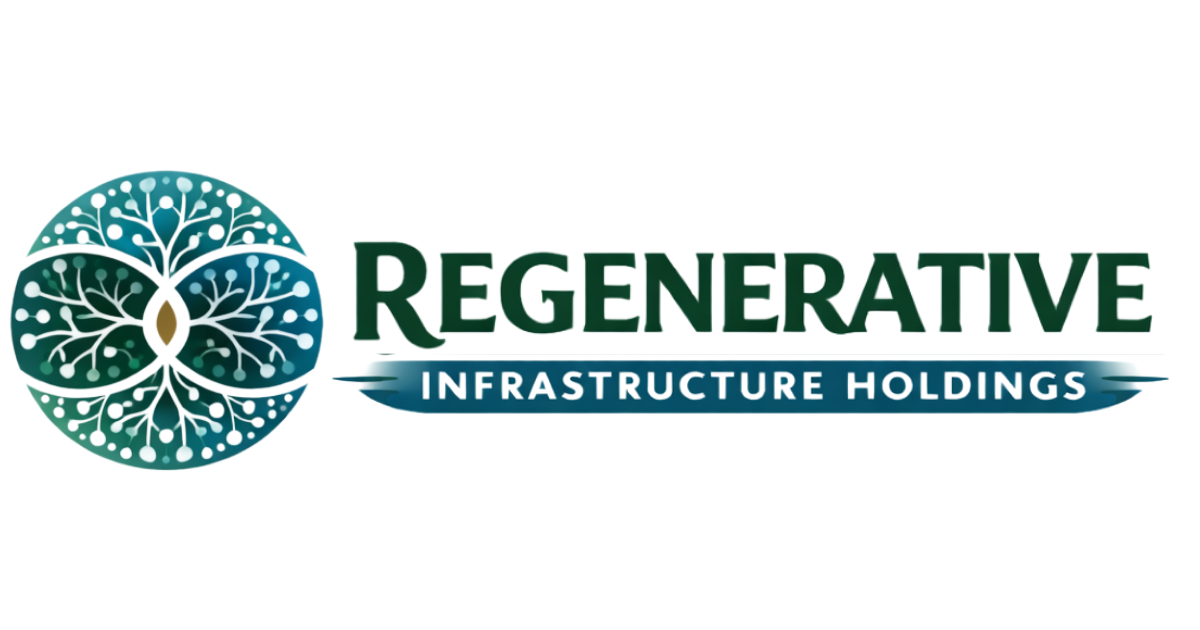Logo for Regenerative Infrastructure Holdings featuring a stylized, circular tree with interconnected branches and dots, accompanied by the company name.