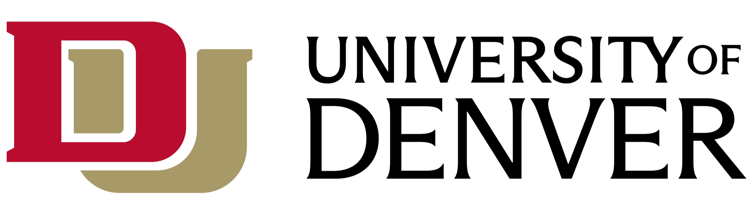 University of Denver logo with stylized red and beige DJ and the words "University of Denver" in black.
