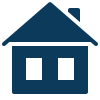 Icon of a house with a triangular roof and two windows