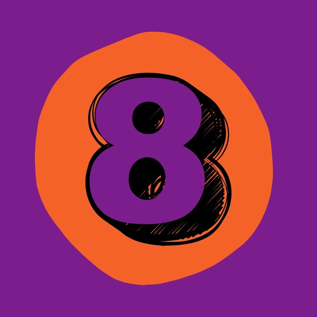 Number eight in an orange circle