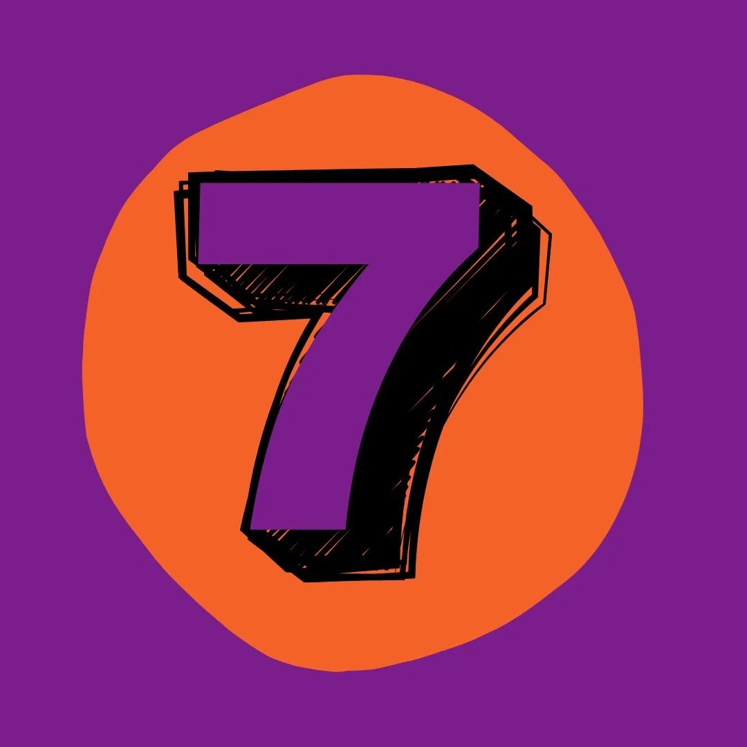 Number seven in an orange circle