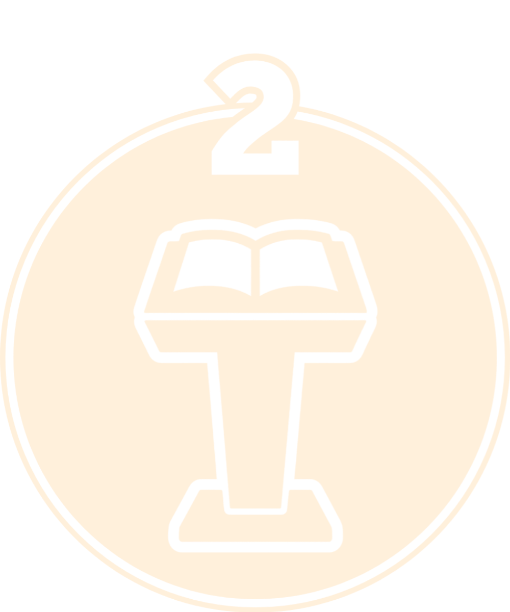 Instructional sign showing a book on a lectern with a number 2 above it, indicating the second lesson or step.