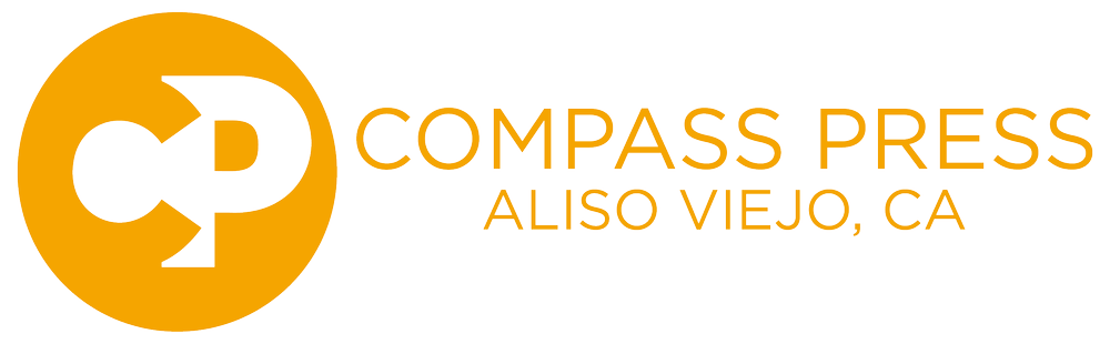 Logo for Compass Press with a gold circle and black and gold text reading "Compass Press Aliso Viejo, CA"
