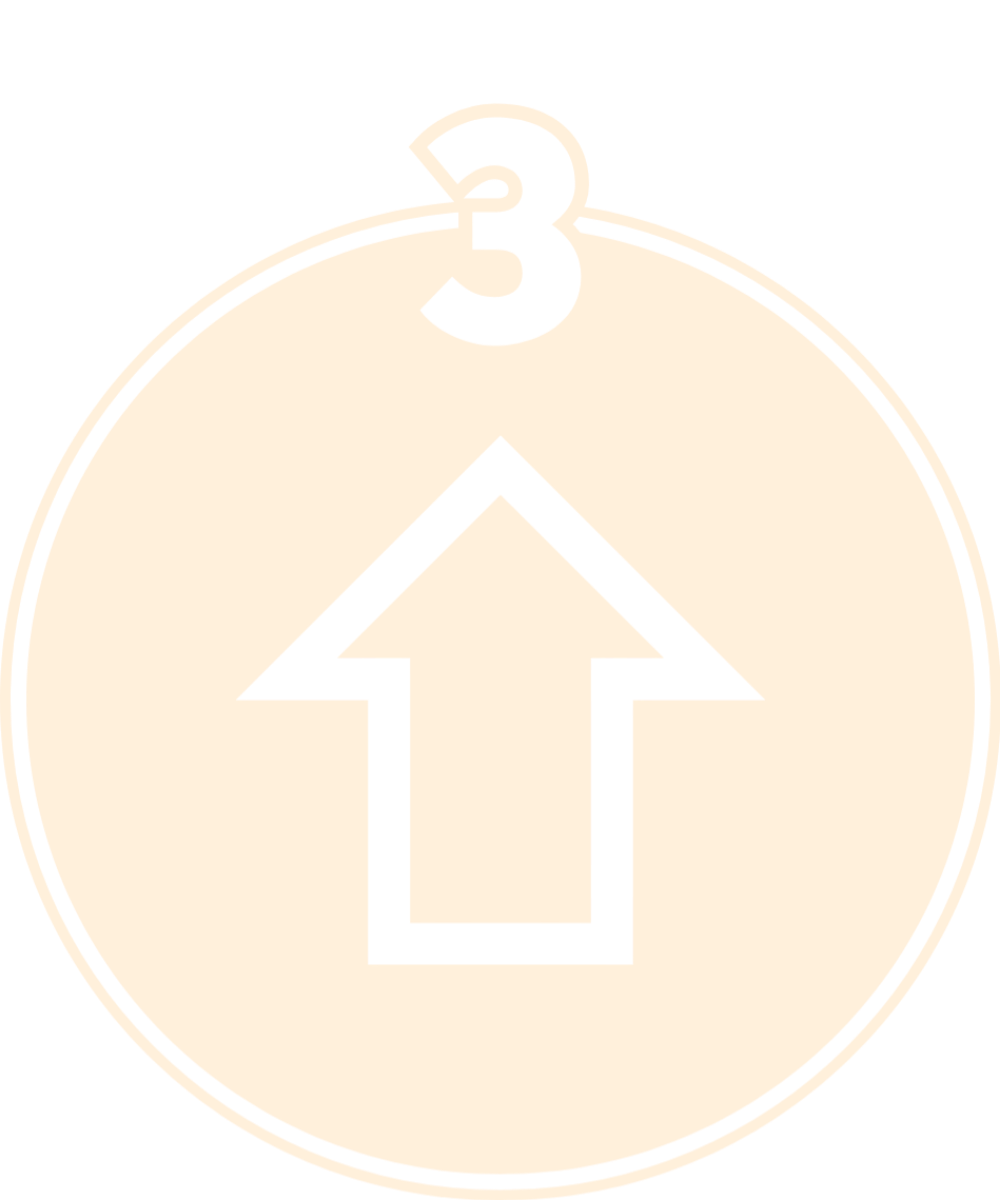 Circle sign with a large black upward arrow and a small number 3 at the top, black background.