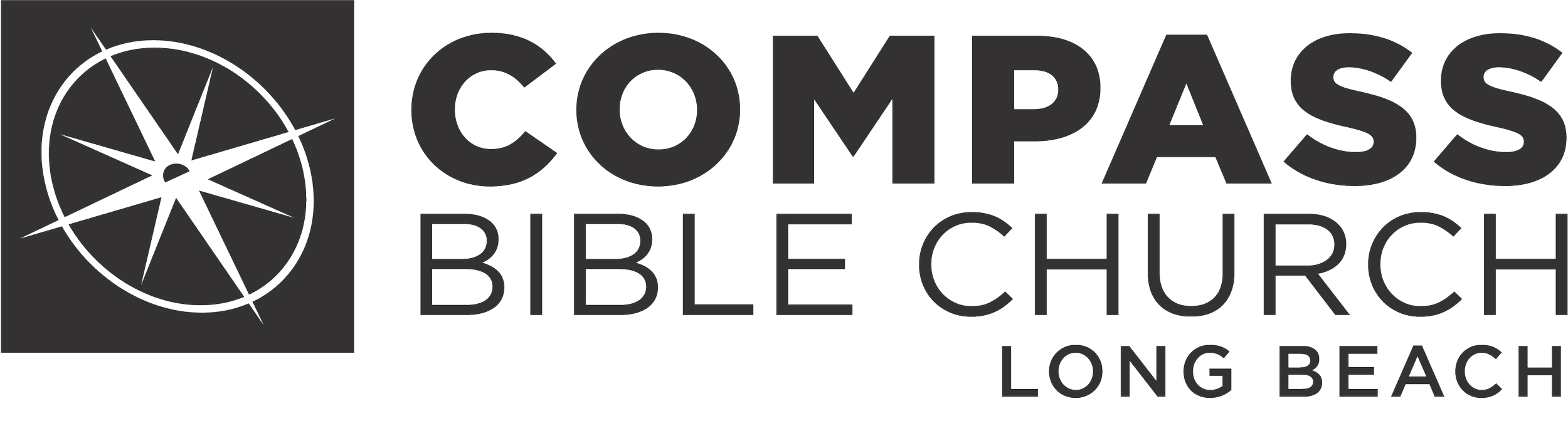Logo for Compass Bible Church Long Beach with a compass icon and text.