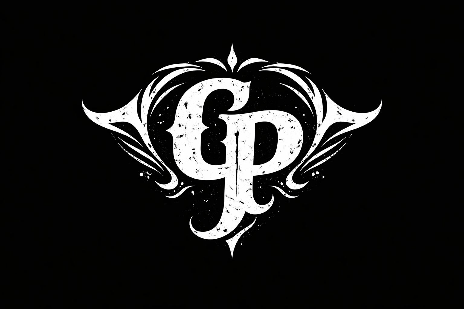 A black background with a white gothic-style logo featuring the letters 'G' and 'D' intertwined, surrounded by ornate decorative flourishes.