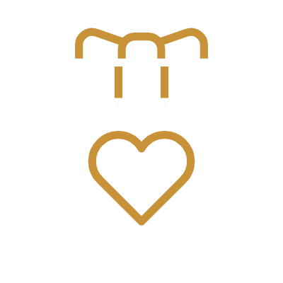 A gift box with a heart symbol on it, wrapped with a ribbon on top.