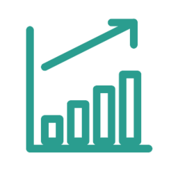 Icon of a line graph with increasing sales trend.