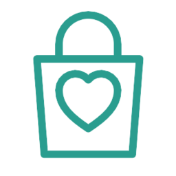 Icon of a shopping bag with a heart in the center.