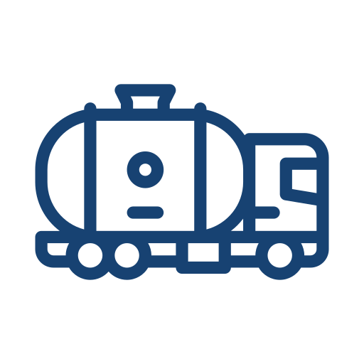 Line drawing of a train engine in blue with a rounded face and a smokestack on top.