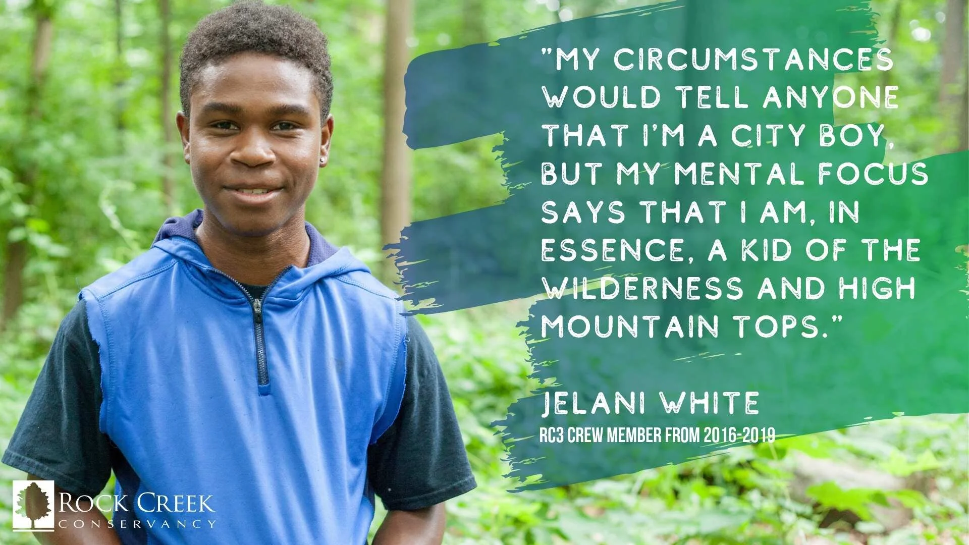 Jelani White reflects on his time spent in Rock Creek Park growing up in Washington, DC. Photo credit: Rock Creek Conservancy | Katy Cain