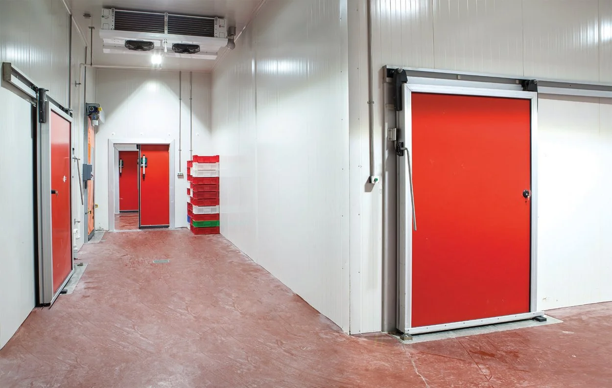 Abattoir Cold Storage Hallway with Heavy-Duty Sliding Doors - Teknotes Group