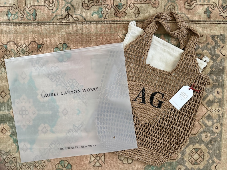 Personalized Handpainted Raffia Tote by Laurel Canyon Works