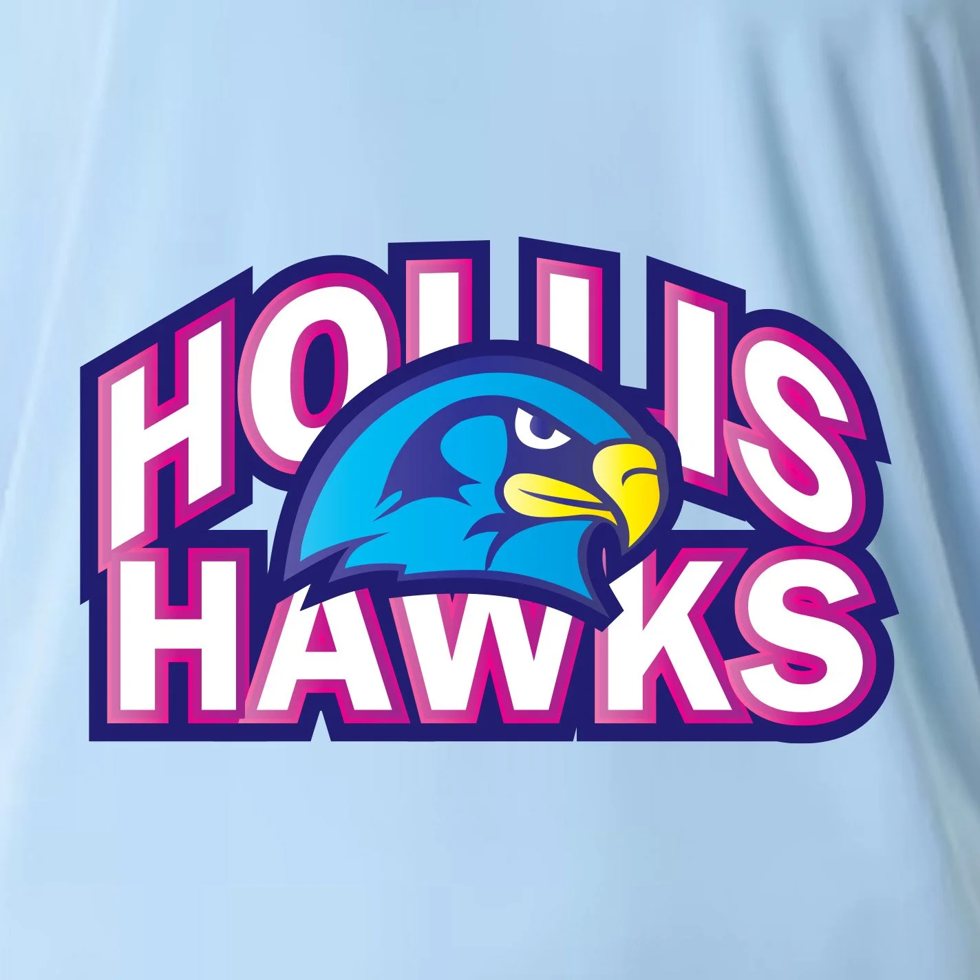 Hollis logo white and pink and blue