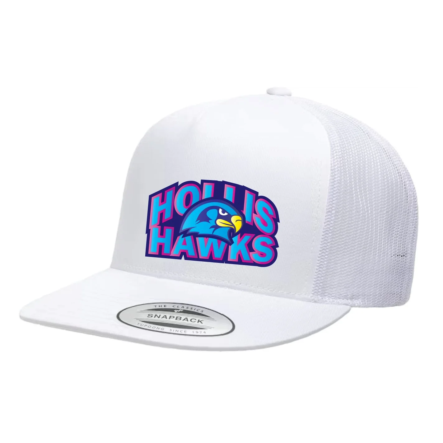 Hollis Hawks blue and pink logo