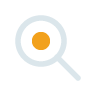 Magnifying glass icon with a yellow circle inside.
