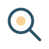 Magnifying glass icon with a yellow circle inside.