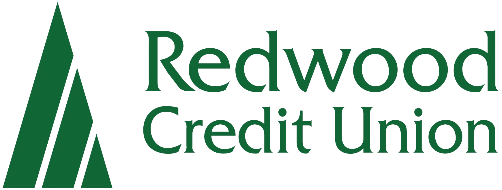 Logo of Redwood Credit Union featuring stylized green tree icon and green text