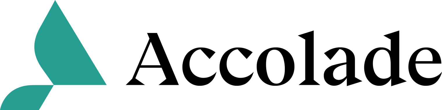 "Accolade" logo with a teal, stylized 'A' and the word 'Accolade' in black text.