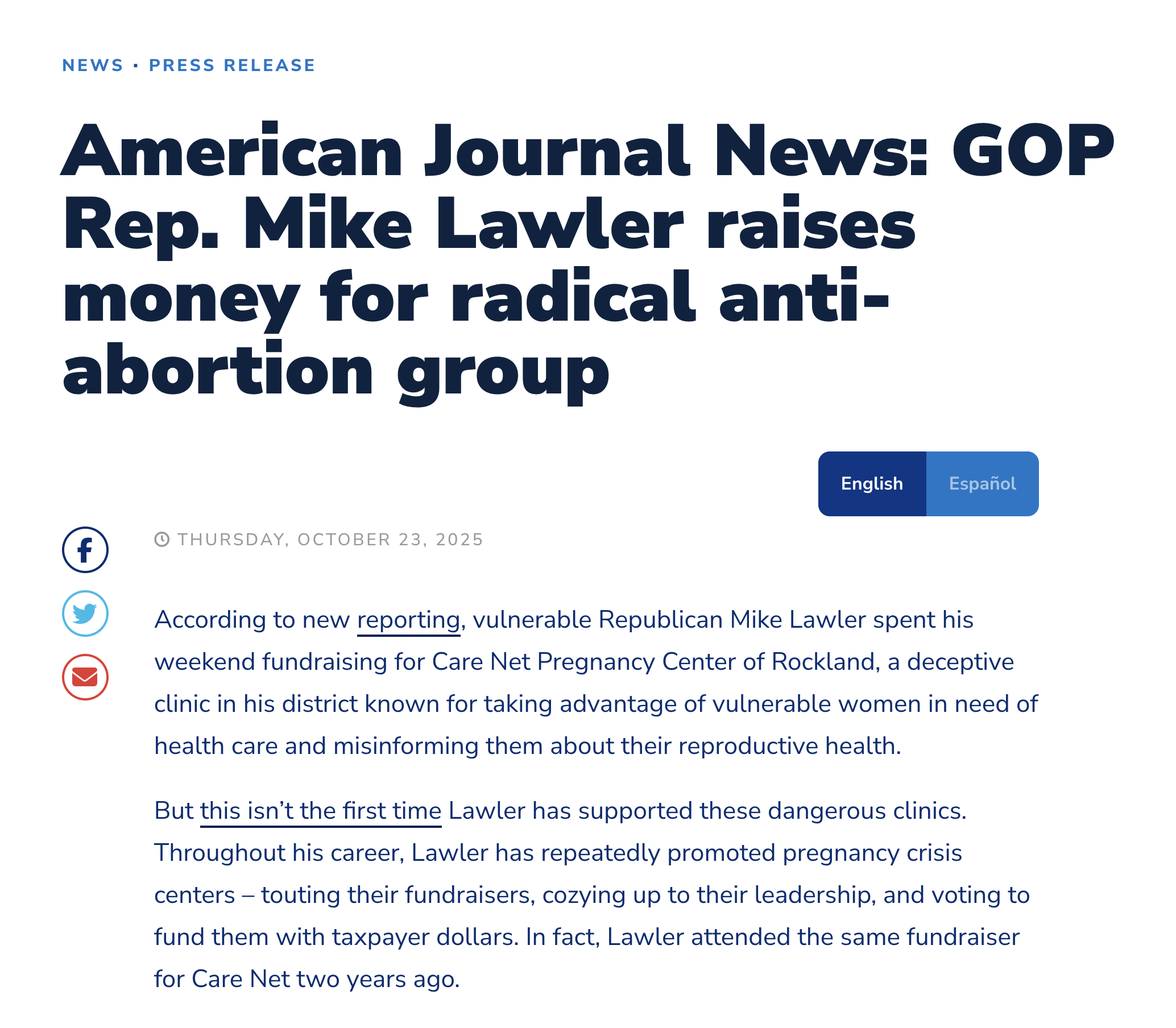 American Journal News: GOP Rep. Mike Lawler raises money for radical anti-abortion group