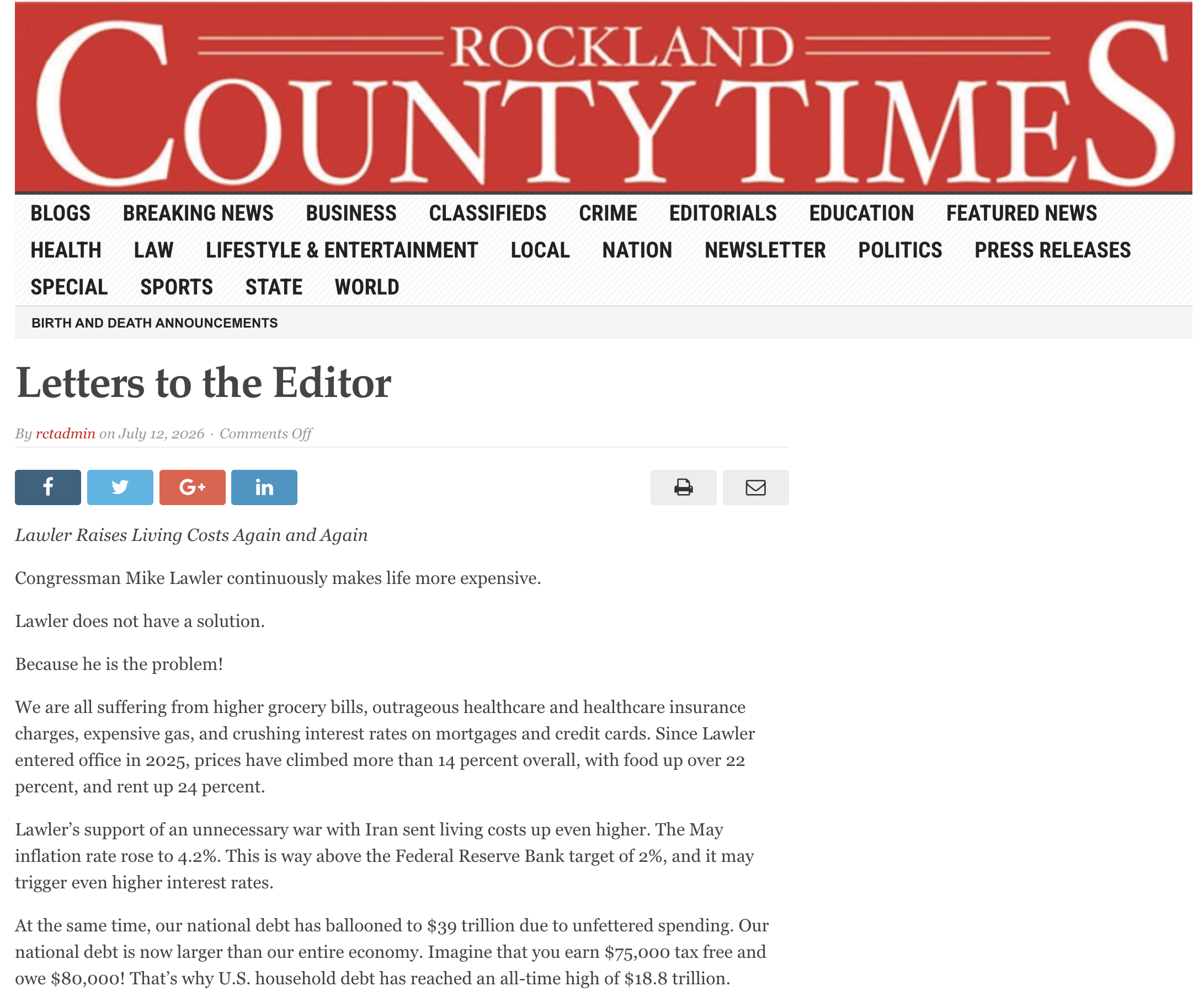 Rockland County Times Letters to the Editor