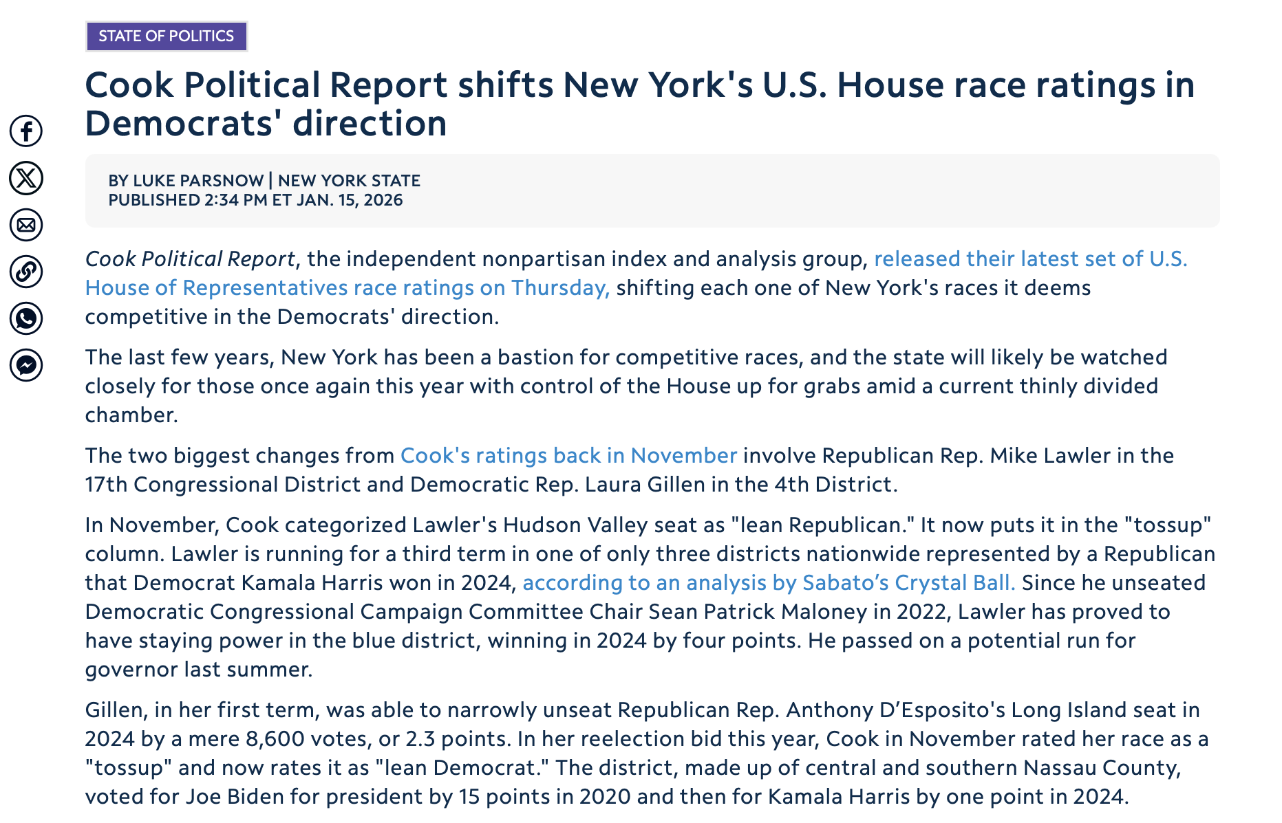 Cook Report moves CD-17 to "toss up" (External Article)