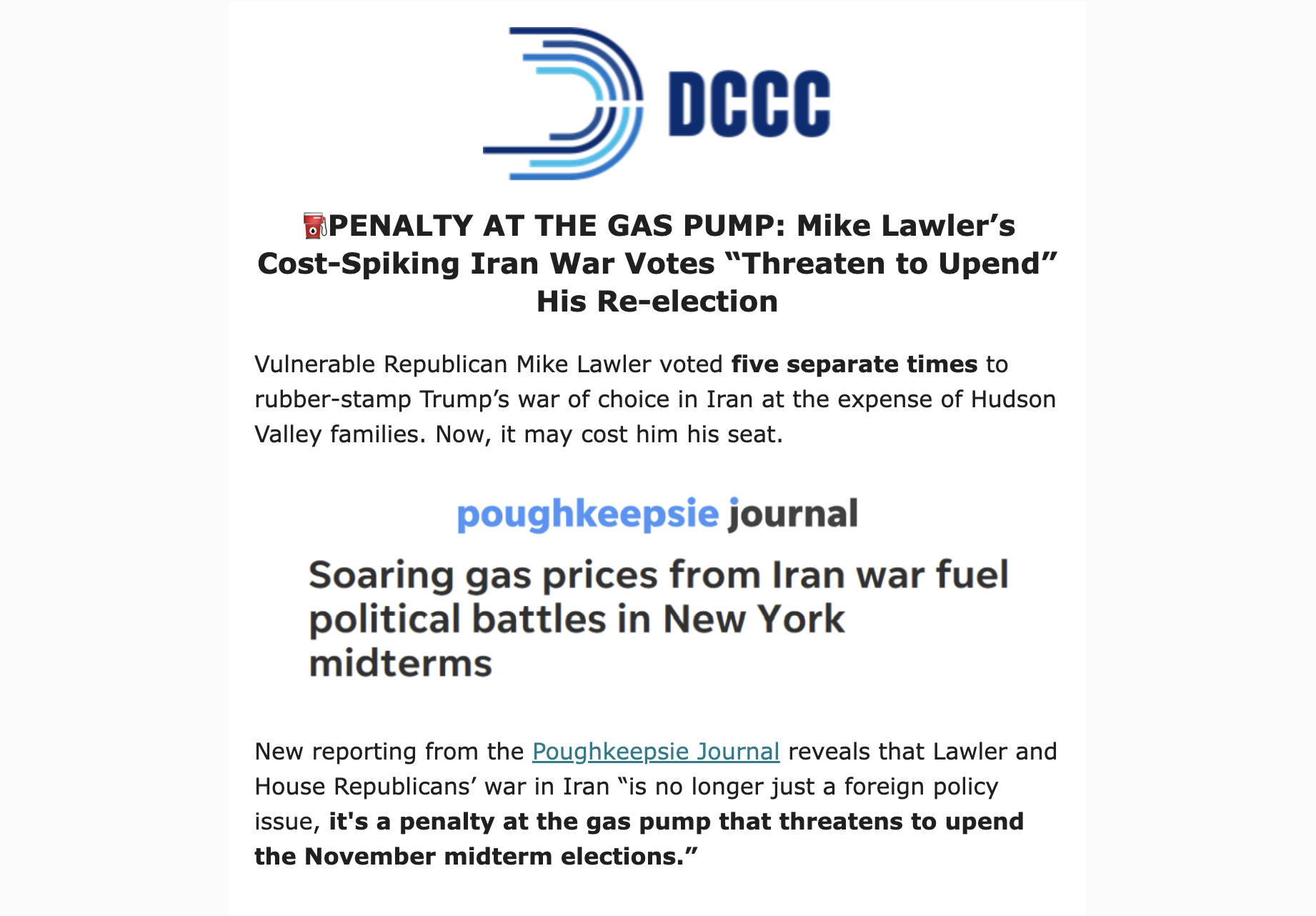 PENALTY AT THE GAS PUMP: Mike Lawler’s Cost-Spiking Iran War Votes “Threaten to Upend” His Re-election