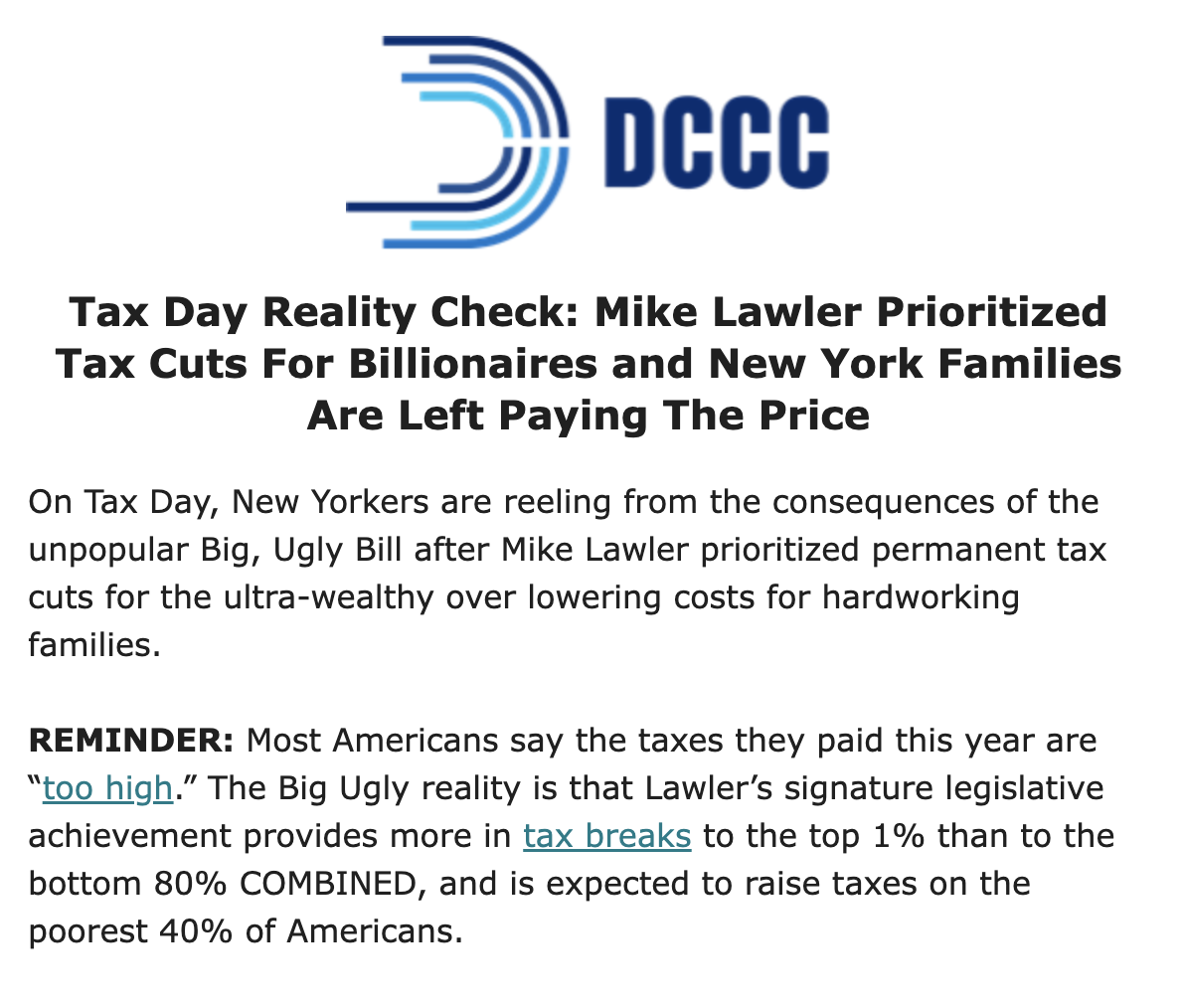Tax Day Reality Check: Mike Lawler Prioritized Tax Cuts For Billionaires and New York Families Are Left Paying The Price