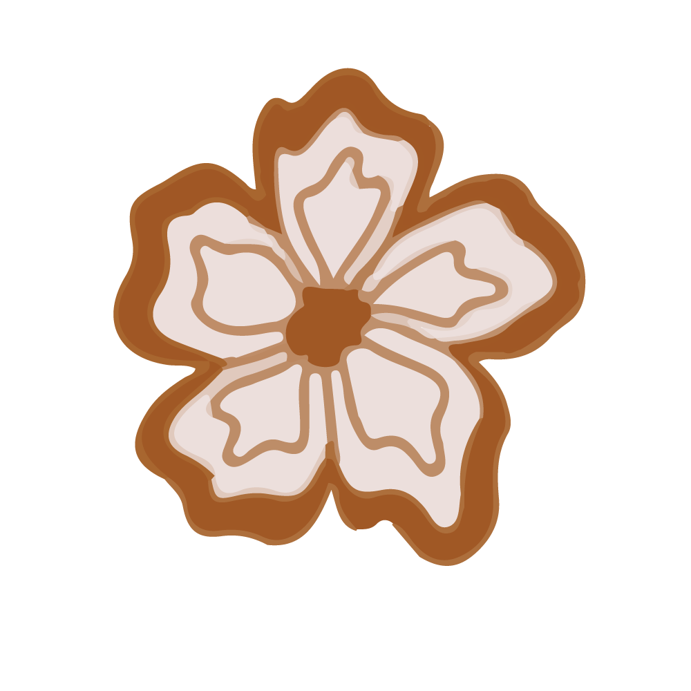 A digital illustration of a flower with five brown and white petals and a brown center.