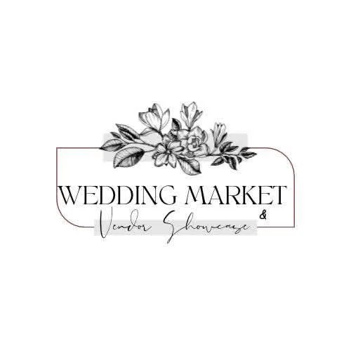 Logo for wedding market and vendor showcase featuring a floral illustration with the text 'Wedding Market & Vendor Showcase' in elegant font.