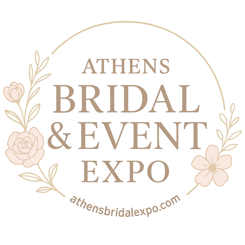 A logo for the Athens Bridal & Event Expo featuring floral elements and the website athensbridalexpo.com