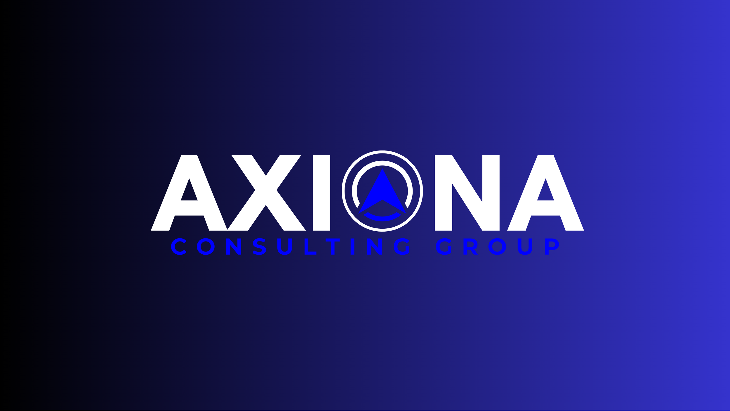 Logotipo de Axiona Consulting Group en fondo azul con texto en blanco y azul.