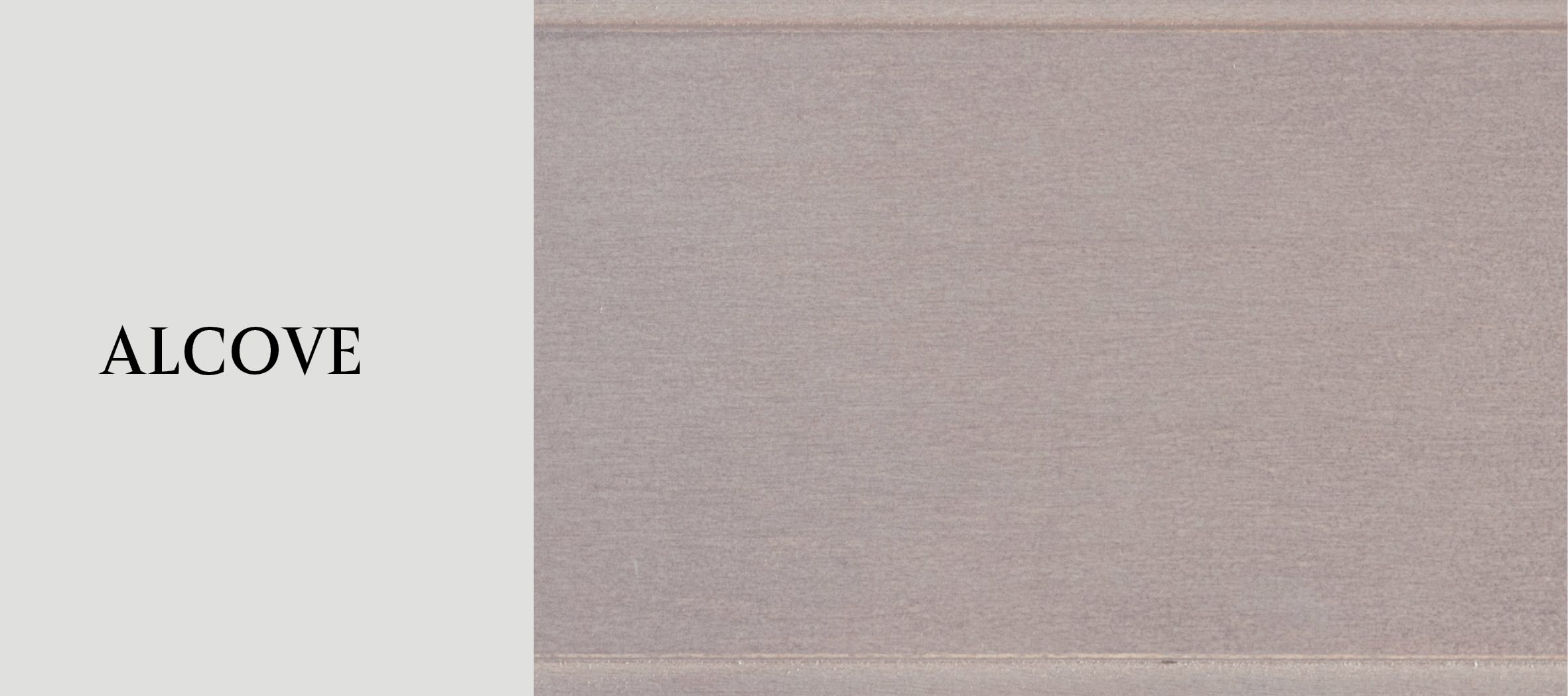 Close-up of a textured wooden surface with the word 'ALCOVE' written on a gray background to the left.