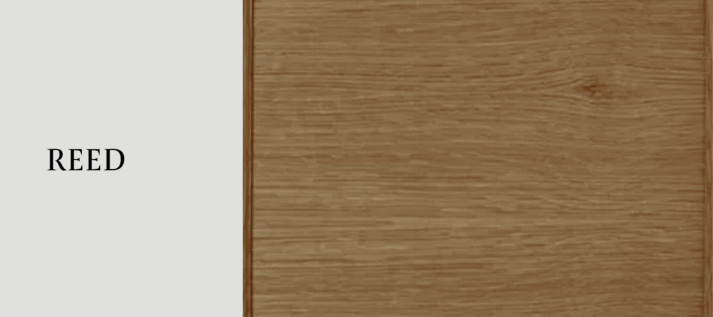 A sample of light brown oak wood with the word 'REED' written on the left side.