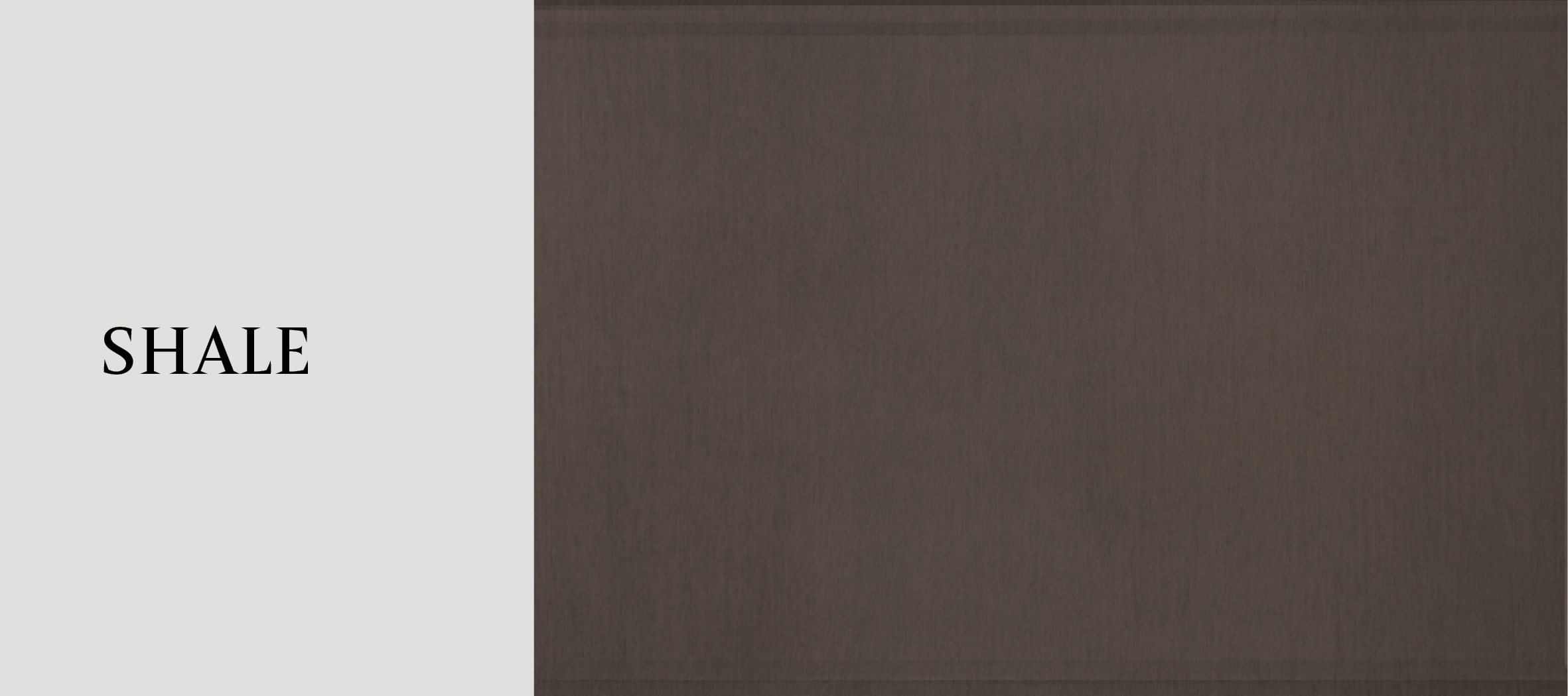 A split design with a light gray left side featuring the word 'SHALE' in bold black text, and a textured dark brown shaley-looking right side.