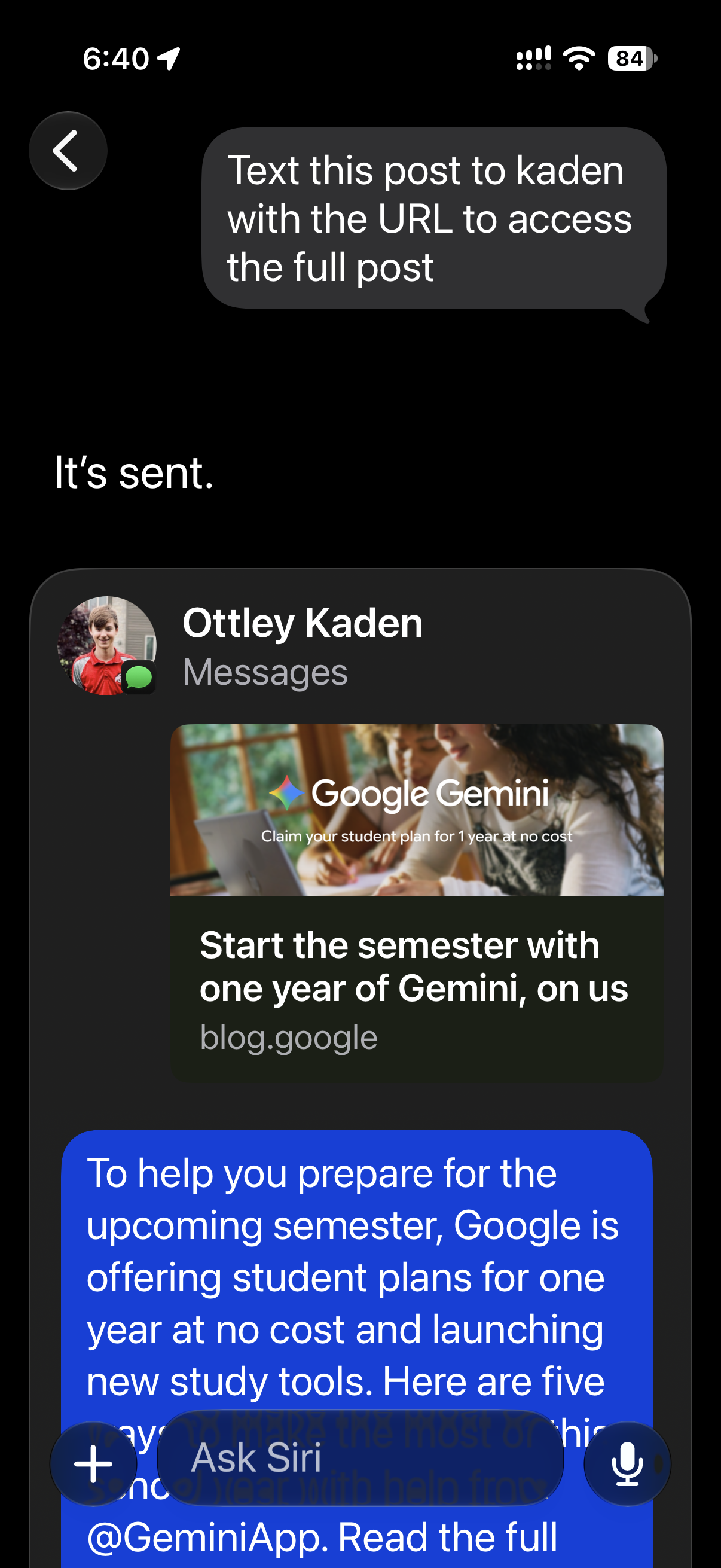 Siri AI - Send This X Post via Text