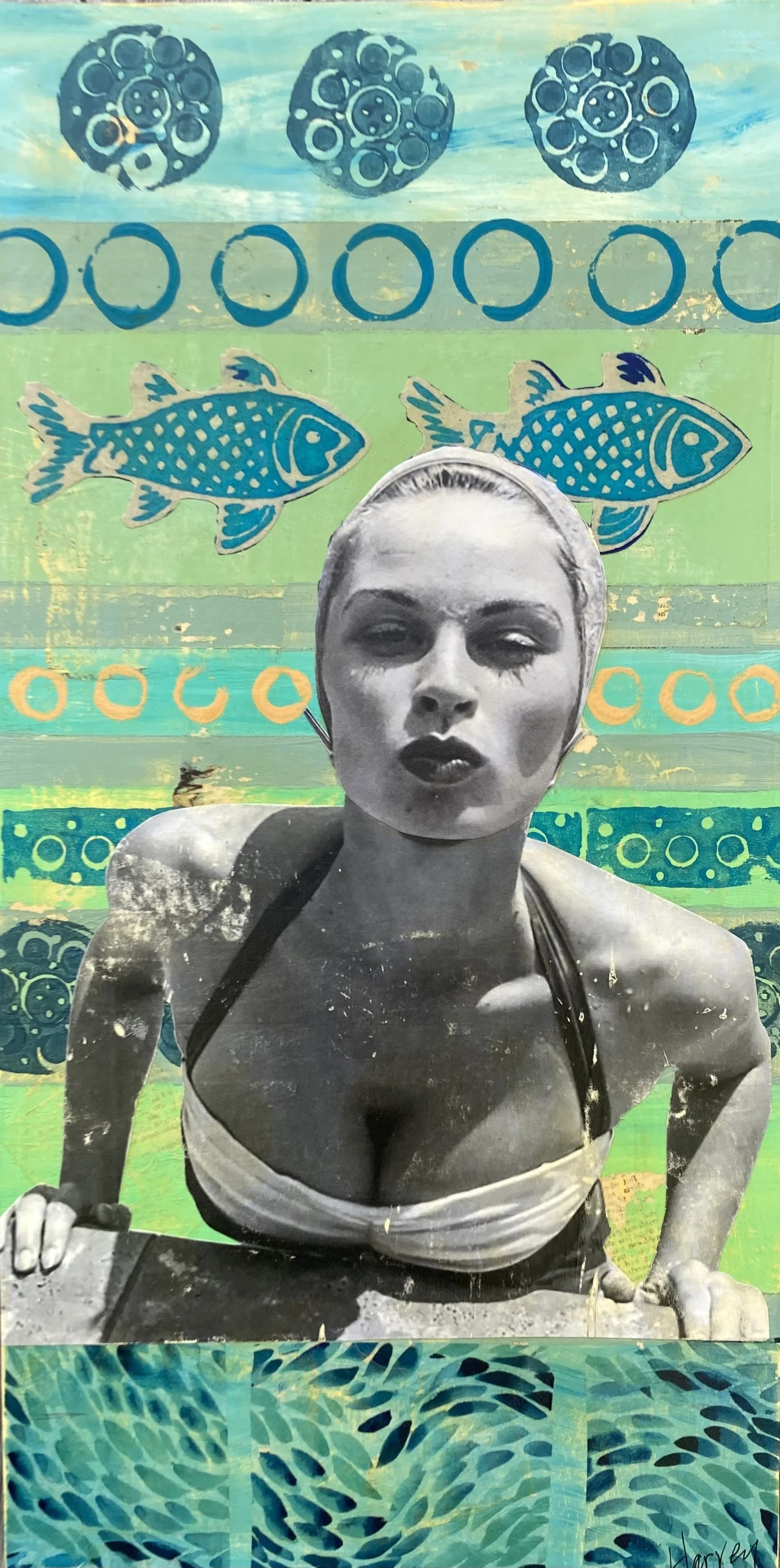 Mermaid 12” x 24”   Cradled Birch Panel	 $785.