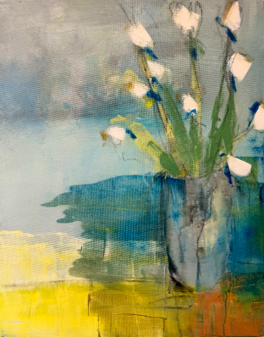 White Irises 2026 16" x  20", acrylic mixed media $2100