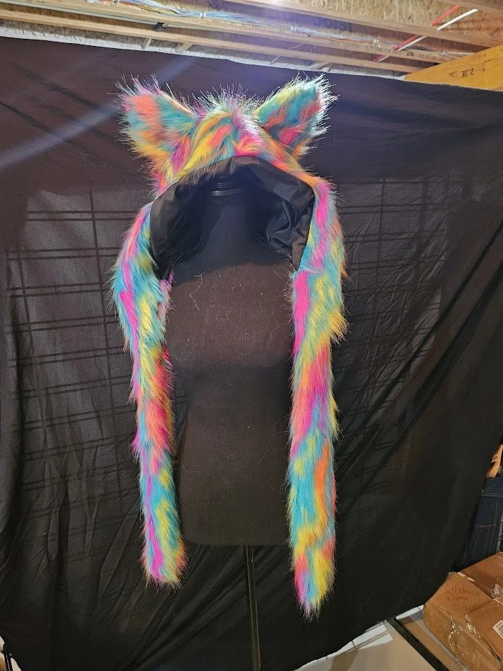 Neon Faux Fur Kitty with Black Liner - Rounded Hood